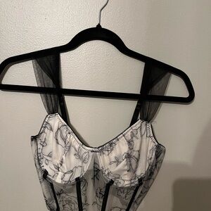 Black and White Sheer Floral Tank Fop